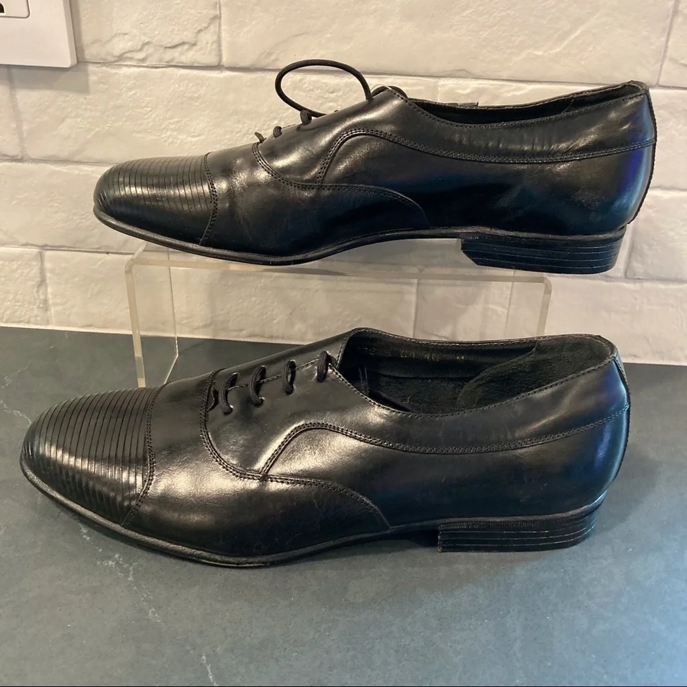 Stacy Adams sz 10 black leather cap toe derby shoes dress shoes
